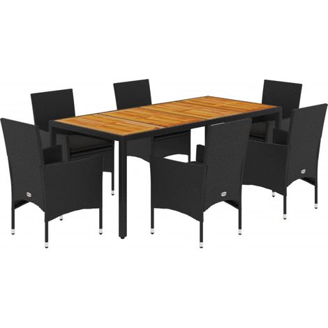 Maison Exclusive - 7-tlg. Garten-Essgruppe mit Kissen Schwarz Pol