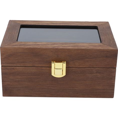 Boîte de Rangement Montre 3 Cases en Bois avec Fenêtre Transparente (Couleur Noyer Noir) (1/5)