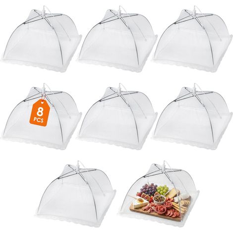 Insekten Schutzhaube 30 x 30 cm weiß - 8er Set - Lebensmittel Abdeckhaube faltbar - Fliegenhaube Speisehaube Kuchenabdeckung Obst Fliegen Schutz