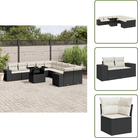 The Living Store 11-tlg. Garten-Sofagarnitur mit Kissen Schwarz Poly Rattan - Gartenmöbel Set - Esszimmergarnitur - Outdoor Möbel - Lounge Garnitur - Rattan Gartenmöbel (1/5)