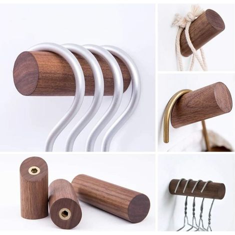 8 pièces noyer noir biseauté taille 3cm 10cm crochet en bois massif patère multifonctionnelle sans poinçon en bois,pour la cuisine à domicile, les toilettes, la salle de bain (1/5)