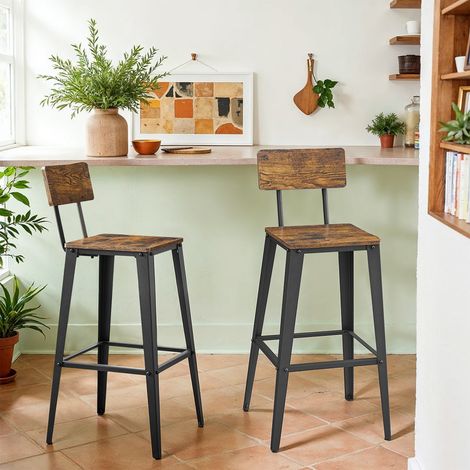 Ensemble de 2 Tabourets de Bar, avec Dossier, Chaises de Bar, Cadre en Acier, Marron et Noir (1/5)