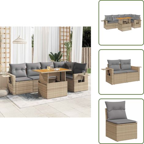 6-tlg. Garten-Sofagarnitur mit Kissen Beige Poly Rattan - Garten Sofagarnitur - Garten Sofagarnituren - Outdoor Sofagarnitur - Sofagarnitur Terrasse (1/5)