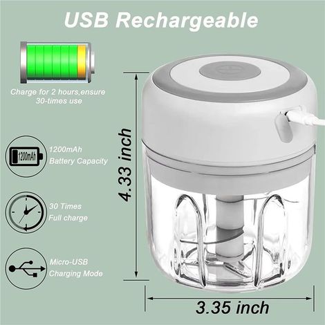 Elektrischer Knoblauchzerkleinerer, Mini-USB-Knoblauchzerkleinerer, robuster Zerkleinerer und Ingwerpresse, Küchengerät, Mini-Küchenmaschine (weiß - 250 ml) (1/4)