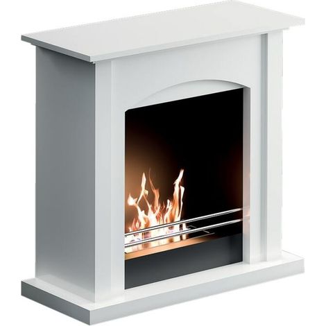 Bio-cheminée au sol Matera Blanc 2,0 kW – dimensions compactes 70×70×30 cm, brûleur 1,0 L – Tecno Air System (1/4)