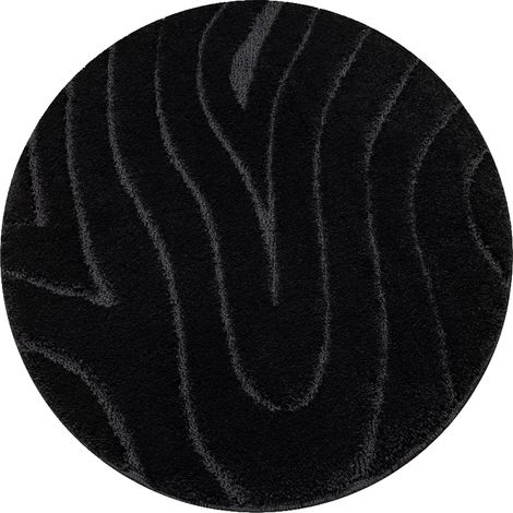 Bathroom rug SUPREME circle WAVES, non-slip, soft - black black round 100 cm