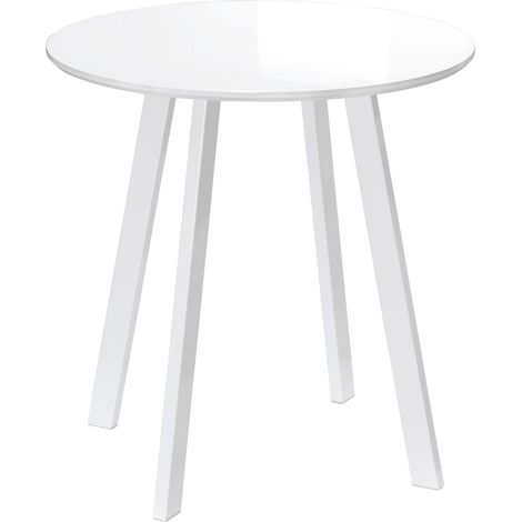 Table ronde blanche en haute brillance avec pieds biseautés, 72x72x75 cm, pour cuisine et salle à manger (1/5)