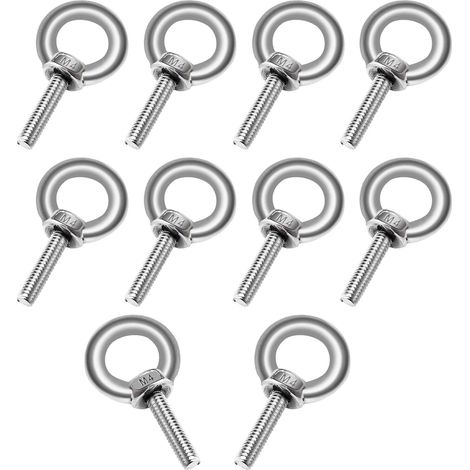 Pack of 10 M410 304 Stainless Steel Eye Bolts - Lifting Ring - Annular Male Thread. Marine weight bolts and various engineering lifting equipment (1/5)