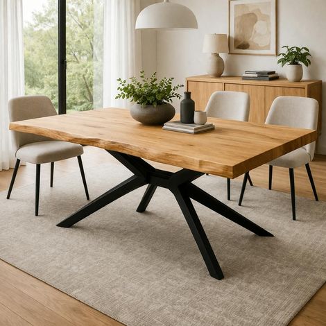 Table extensible chêne huilé bords naturels pied graphique 180 cm PALERME