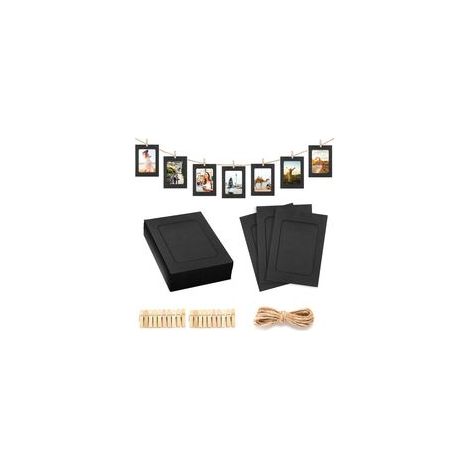 Cadre Photo en Papier 11.5  15.2CM DIY Cadre Photo Carton 20 Pièces Noir Cadre en Carton pour Photo avec 20 Clips et Cordes, pour Décoration Murale