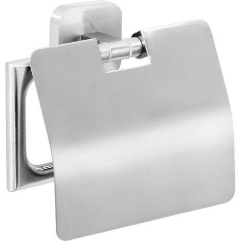 tesa ESTEETIC Porte-papier toilette avec couvercle, chromé - pour montage mural sans perçage, solution adhésive incluse - 47 mm x 141 mm x 131 mm (1/4)