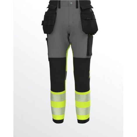 Pantaloni da lavoro BoSafety elasticizzati in quattro direzioni, resistenti, ad alta visibilità, modello PRO Hi-Vis tension pants, grigio/giallo, taglia 54 (1/5)