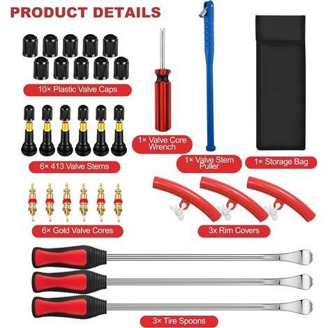 31 Pièces Demonte Pneu Moto, Demonte Pneu Trottinette, Accessoire Moto, Protège Jante, Démonte, Levier, pour Vélo, Voiture, Scooter (1/4)