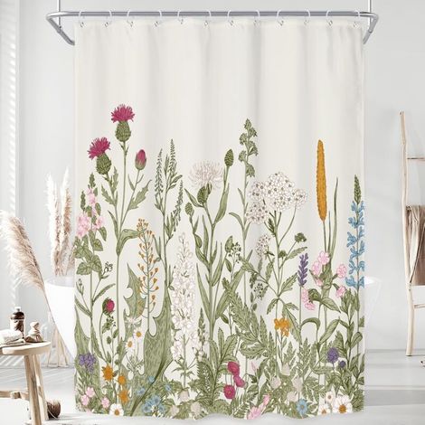 Bardusch-Lot de 12 rideaux douche floraux – feuilles vertes, accessoires décoratifs pour salle de bain（150x180cm） (1/5)