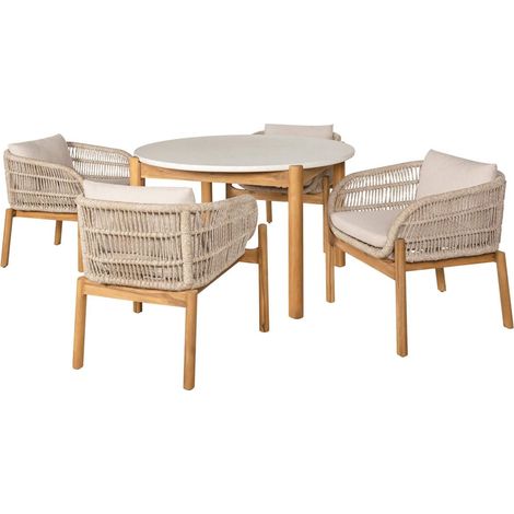 LORIENA - Ensemble repas de Jardin Table + 4 Fauteuils en Acacia Plateau en Terrazzo (1/5)
