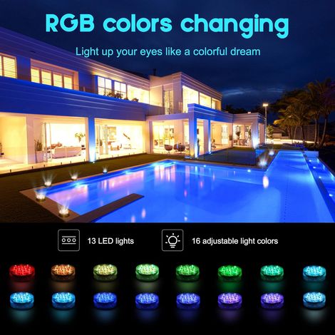 Ensemble de 4 lampes LED submersibles étanches avec télécommande, éclairage multicolore RGB pour bassin, vase, baignoire, décoration (1/5)