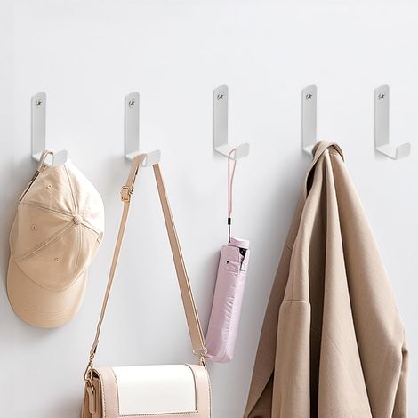 Perchero de pared blanco de 5 piezas con tornillos de fijación, ganchos para abrigos, toallas y atornillables, ganchos de pared modernos para chaquetas, abrigos, bufandas y toallas.