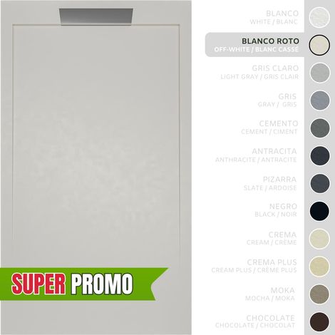 SOULBATH Plato de Ducha - Resina - Gel Coat - Textura Liso/Piedra - BLANCO ROTO - Antideslizante - 90X70- Extraplano 3cm - Incluye Válvula desagüe y Rejilla- Diseño elegante (1/5)