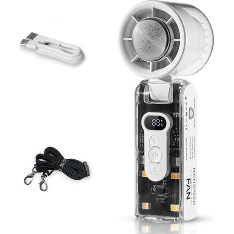 Mini-Ventilator zum Zusammenklappen mit Smart-Display, 360°-Spiralluftstrom, 3600 mAh, transparent (1/5)