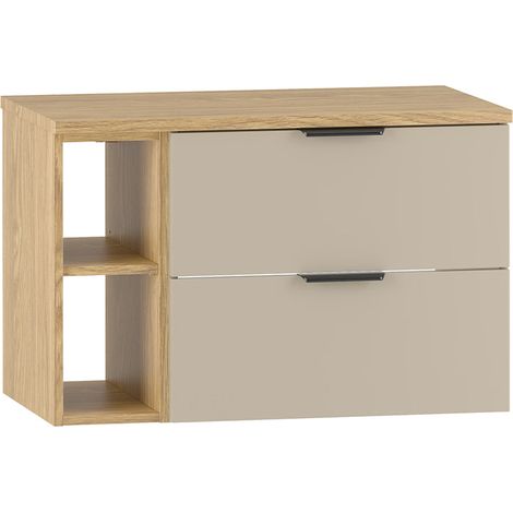 Meuble sous-vasque 80cm 2 niches plan de toilette Astrid Cachemire et bois (1/5)
