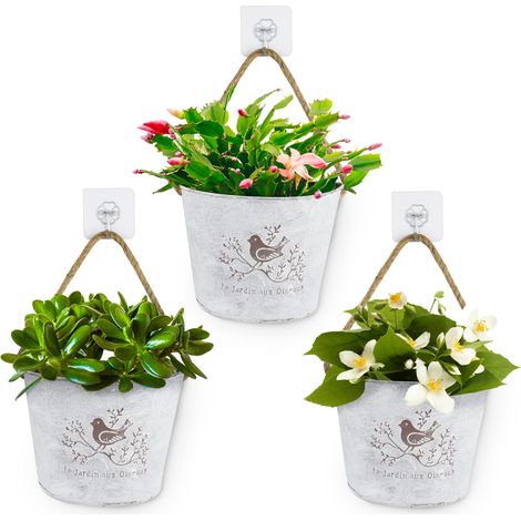 3pcs Jardinières Murales Pots de Fleurs Muraux Métal Porte-Plante Suspendus avec Corde Planteur Vertical Décoration Murale de Maison pour Intérieur, Balcon et Jardin (1/5)