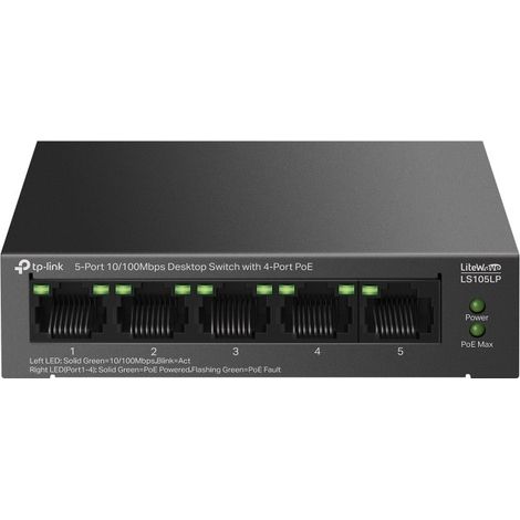TP-Link LiteWave LS105P Adaptateur Ethernet rapide non géré (10/100) Power over Ethernet (PoE) Noir (1/4)
