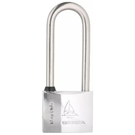 Candado de acero inoxidable Navy Club, modelo Kłódka nierdzewna chrom 40mm con largo pałąk, ideal para seguridad exterior, alta resistencia, protección contra robos y corrosión.