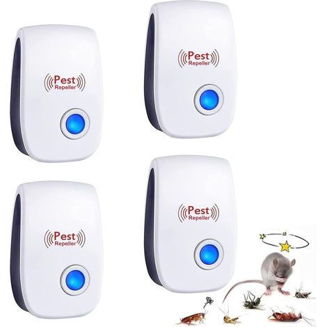 Ultrason Souris et Rats, 4 Pack Repulsif Souris Ultrason Anti Rongeur, Intérieur Anti Moustique Ultrason pour Anti Moustique, Souris, Rat, Rongeur, Cafard, Araignée (1/5)