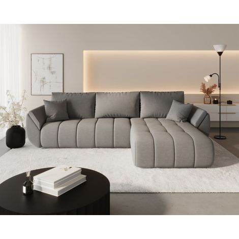 Ecksofa Schlafsofa MISATO Stoff Wind Dunkelgrau Ottomane Rechts