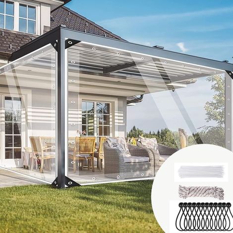 Bâche en PVC 420 g/m² Extra imperméable avec œillets renforcés pour Meubles Multi-usages Transparente e Impermeable, Con 20 amarras de Cable, 12 cuerdas negras y 10 m cuerda sujeción(2×4m) Modèle (1/5)