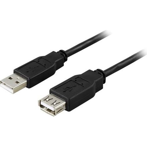 DELTACO Cable Alargador USB 2.0 Tipo A Macho - Tipo A Hembra, 2m - Negro