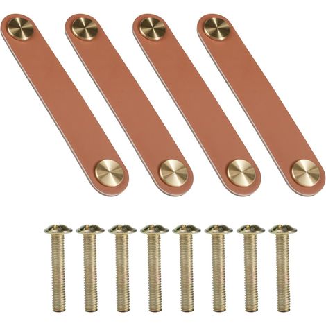 4pcs Poignée Meuble Cuir, Poignées de Meuble en Cuir Vintage, 128 X 25 Mm, Poignée Meuble, Bouton Porte Placard,poignée de Tiroir pour Armoires, Commode, Cuisine, Salle de Bain
