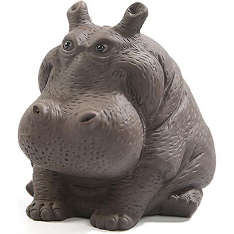 Nilpferdfigur aus lila Ton, Keramik-Teeskulptur, Schreibtischdekoration und Teetablett, Accessoire für die Teezeremonie (1/5)