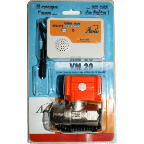 Apic – Détecteur d'inondation avec alarme – Coupeur d'eau ¾ pouce – Alimentation par pile 9V – Protection contre les fuites (1/4)