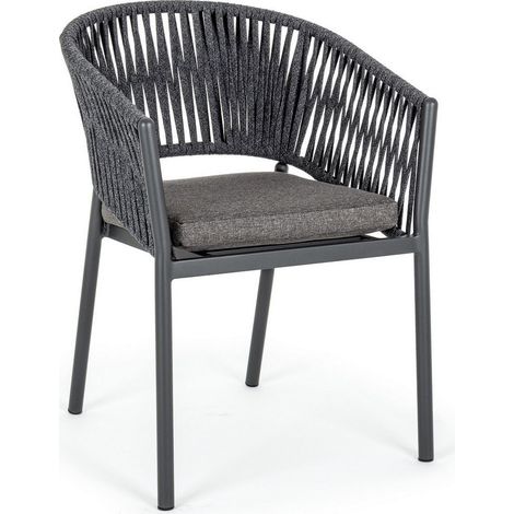 Poltrona "Florencia" con braccioli e cuscino, struttura in alluminio, intreccio con corde, 60 cm -Antracite / Confezione singola (1/5)
