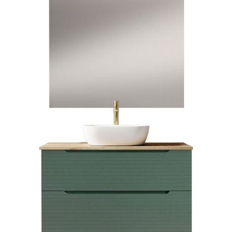 Kibath Mueble de baño con Lavabo, Espejo y Aplique LED BOREAL 80x45 cm acabado Verde Lago mate 2 cajones suspendido (1/5)