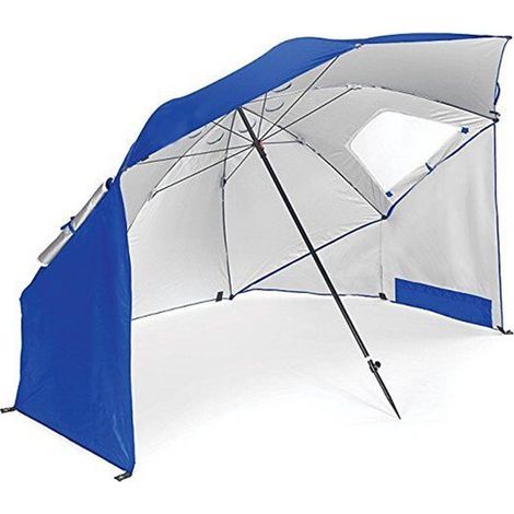 Ombrellone da spiaggia e da giardino, protezione UV UPF 50, inclinabile e pieghevole, leggero e facile da trasportare, 240 cm, blu, meccanismo di chiusura semplice (1/5)