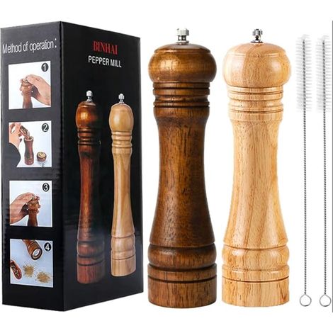 Lot de 2 moulins à poivre en bois, mécanisme de broyage réglable, pour épices et condiments (1/5)
