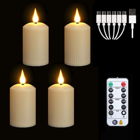 Bougies LED Sans Flamme Rechargeables, Effet Flamme Vacillante, Télécommande et Minuterie, Halloween Noël(4S) (1/5)