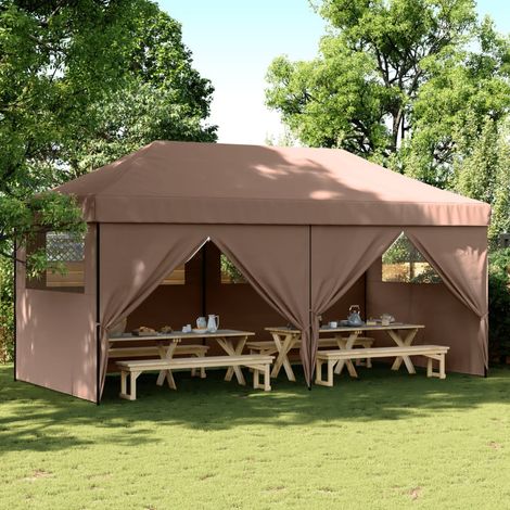 Tienda de fiesta plegable Pop-Up con 4 paredes laterales marrón vidaXL