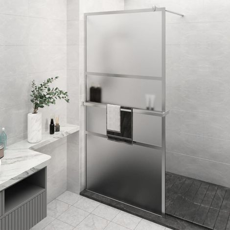 Mampara ducha con estante vidrio ESG y aluminio cromo 115x195cm vidaXL (1/5)