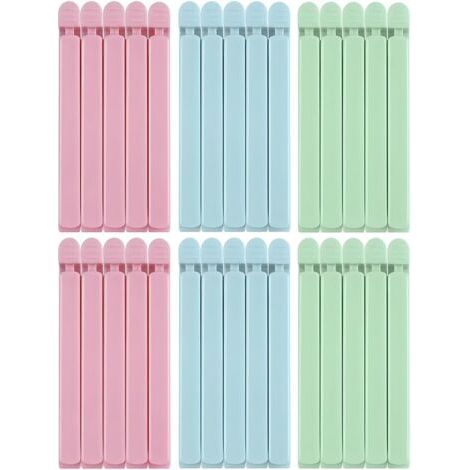 30 Lebensmittelbeutelclips, 15 Zentimeter lang, 3 Farben, praktisch zum Verschließen verschiedener Lebensmittelverpackungen, um sicherzustellen, dass Snacks frisch bleiben (grün, rosa, blau) (1/5)