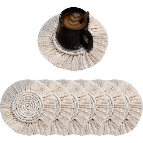 Sous-plat Tissé - Ronde En Coton - Anti-dérapant Et Résistant À La Chaleur - Style Bohème - Pour Table De Séjour Cuisine Café - Lot De 6 (1/5)
