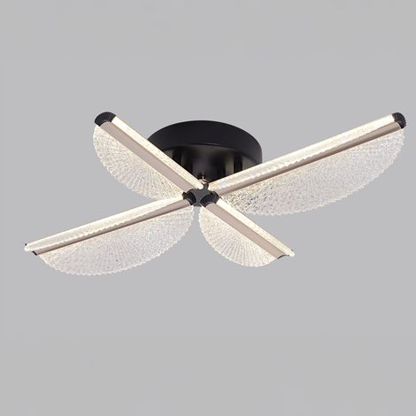 Lustre LED avec Telecommande 43W 4 Petales Lumiere Gradable Noir (1/5)