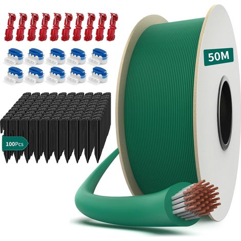 HAUSPROFI 50M Robotic Lawnmower Cable + 100 Pins + 10 Cable Connectors + 10 Connection Terminals, Robotic Lawnmower Cable, Compatible with Worx, Gardena, Bosch, and Yar Robotic Lawnmowers (1/5)