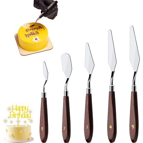 5 Pièces Spatules Pâtisserie en Acier Inoxydable, Palette à Gâteau, Spatules Coudées à Pâtisserie, Spatule Patisserie Anglées, Grattoir à Remuer, Grattoir de Décoration de Gâteau pour Les Gâteaux (1/5)