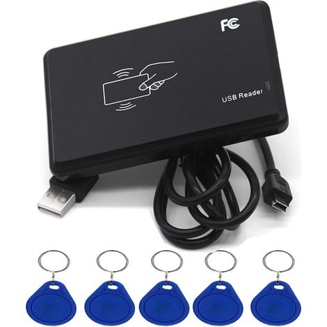 Lecteur de Carte RFID IC sans Contact 14443A avec Interface USB + 5 clés T5577/EM4305 13,56 MHz (1/5)