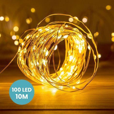 Guirlande Or 100 Micro LED Blanc Chaud 10M (1/5)