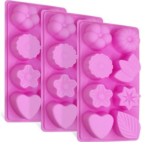 Moule En Silicone - Moule À Feuilles Florales 8 Cavités Pour Gâteaux Chocolats Puddings Gelées Savons Muffins - Rose - Lot De 3 (1/5)