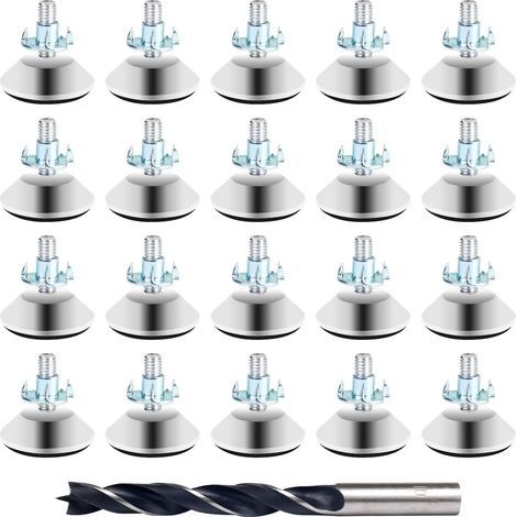 Vis de réglage 20 pièces Pieds de Meubles réglables M8 x 40mm Pieds de Nivellement reglables Meuble avec Ecrou en T et Foret Metal (1/4)